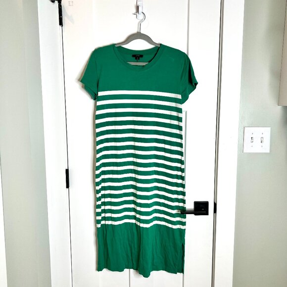J. Crew Breton Stripe T-Shirt Midi Dress in Kelly Green Cotton Lightweight Sz M - Picture 3 of 7